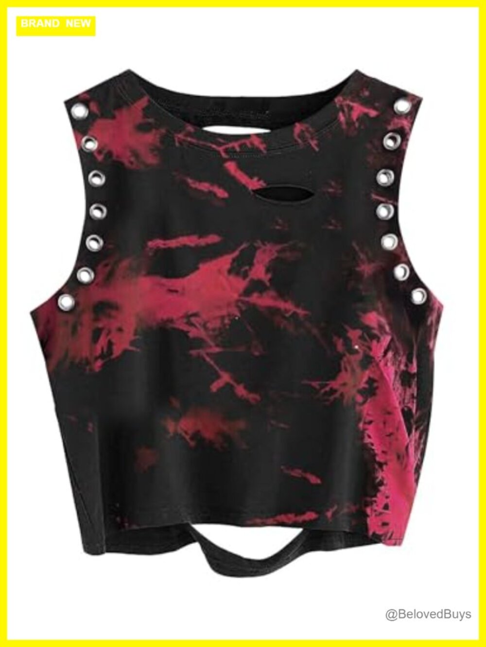 Remidoo Women's Tie Dye Crop Tank Top Grommet Distressed Punk Rock Shirt